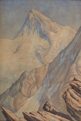 Lot 166 - Cust (Arthur, 1840-1911). Mountainous Alpine Scene, 1881, watercolour