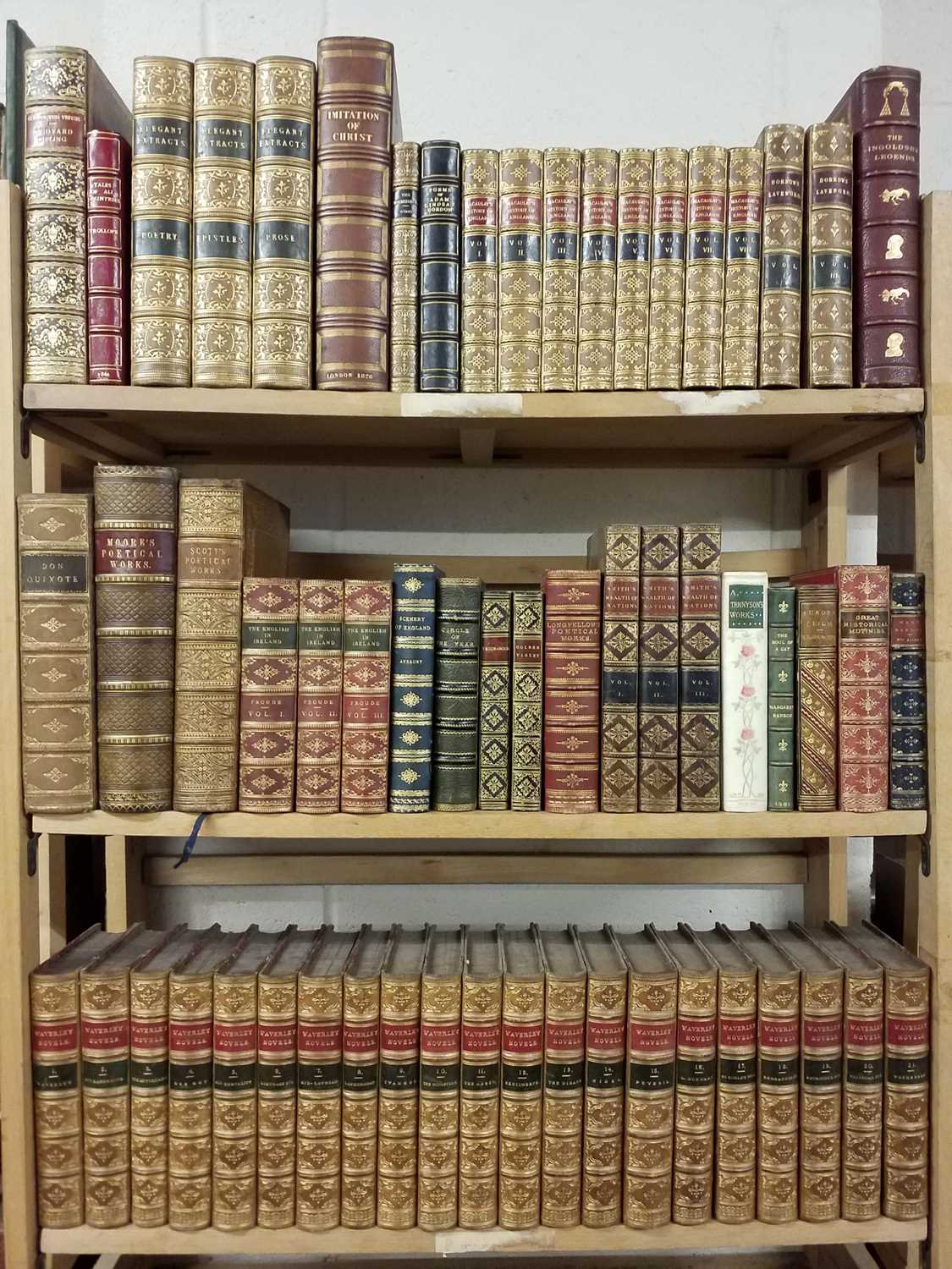 Lot 418 - Bindings. A large collection of mostly 19th Century gilt decorated leather bindings, approximately 110 volumes