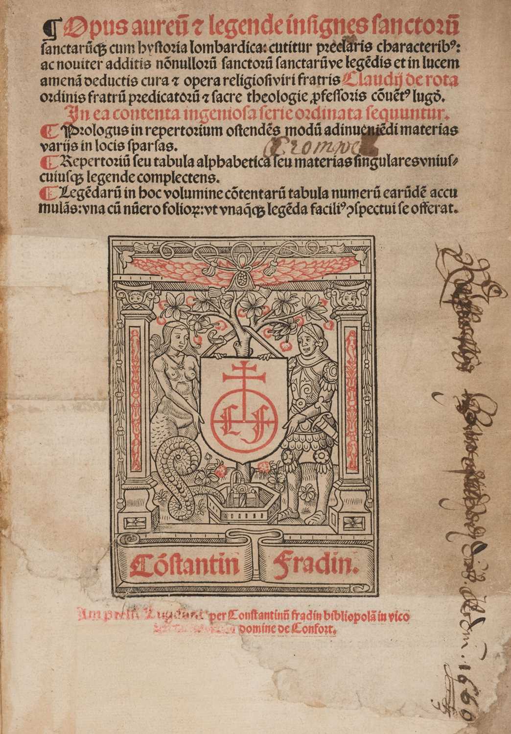 Lot 238 - Jacobus, de Voragine. Opus aureum et legende insignes sanctorum, Lyon, 1524