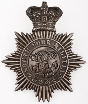 Lot 498 - South Cork Militia. A scarce Irish officer's shako 1855 pattern helmet plate