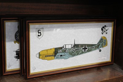 Lot 4 - Aircraft glass profiles. 16 side aircraft profile paintings by Steven Foster