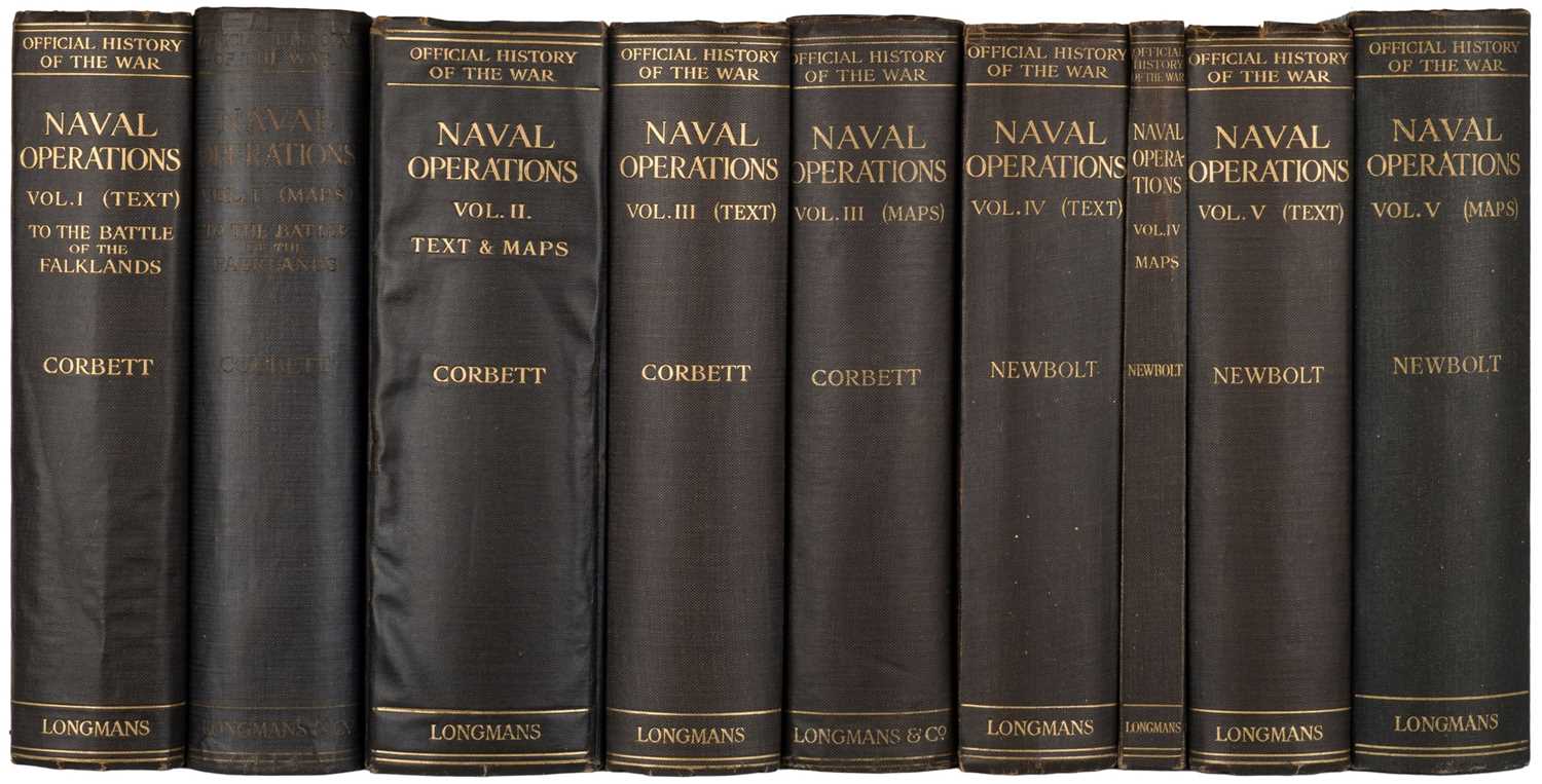 Lot 21 - Corbett (Julian S. & Henry Newbolt). Naval Operations, 9 volumes including maps, 1920-31