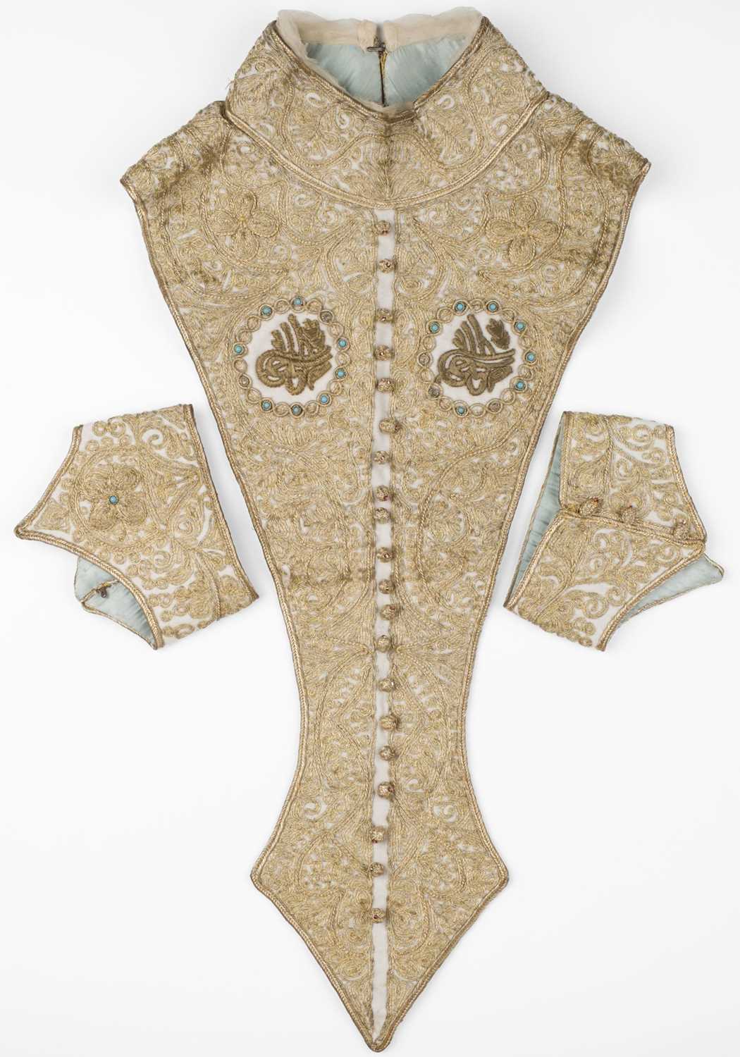 Lot 502 - Ottoman Embroidery. A goldwork collar and cuffs, late 19th/early 20th century