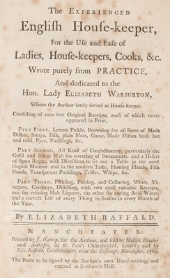 Lot 86 - Raffald (Elizabeth). The Experienced English House-Keeper, 1st edition, Manchester, 1769
