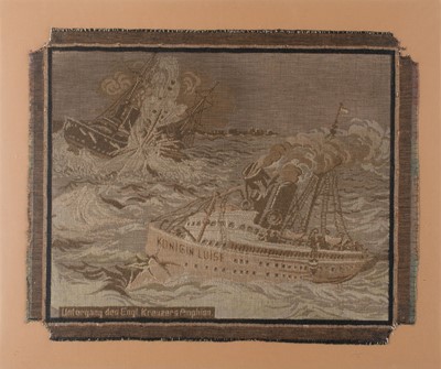 Lot 537 - WWI tapestry. Commemorating the sinking of HMS Albion by SS Königin Luise