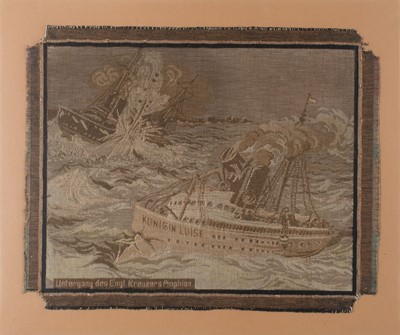 Lot 537 - WWI tapestry. Commemorating the sinking of HMS Albion by SS Königin Luise