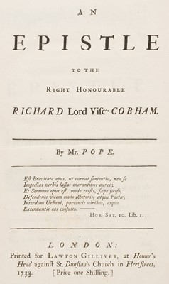 Lot 345 - Pope (Alexander). Of the Knowledge and Characters of Men, by Mr Pope, 1733