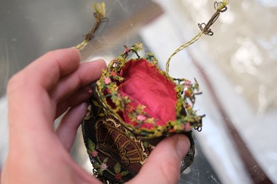 Lot 479 - Embroidered Reticule. A drawstring purse or sweet bag, English, 17th century, & one other
