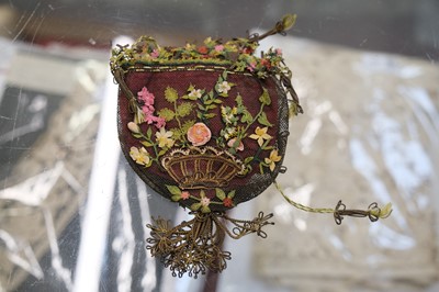 Lot 479 - Embroidered Reticule. A drawstring purse or sweet bag, English, 17th century, & one other