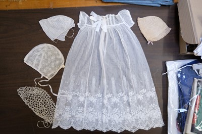 Lot 449 - Children's Clothing. A hollie point lace baby bonnet, late 18th century, & other garments