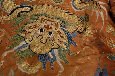 Lot 452 - Chinese Dragon Robe. A silk brocade nine-dragon robe, late Qing Dynasty, & another