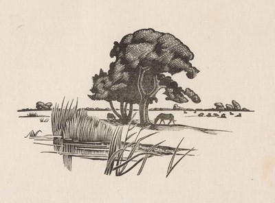 Lot 383 - Gibbings (Robert, 1889-1958). Riverside Scene, wood engraving, plus five others