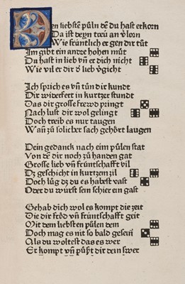 Lot 201 - Blaubirer (Johann, printer active 1478-1486). [Würfelbuch für Liebende]..., 1482