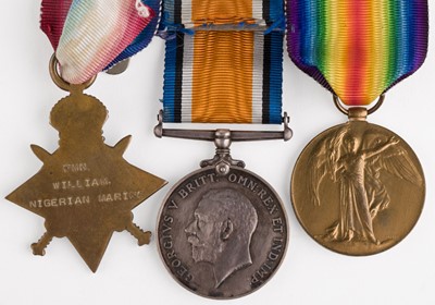Lot 228 - Three: WWI medals, Fireman William, Nigerian Marine