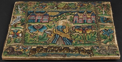 Lot 447 - Beadwork Panel. A rare Charles II beadwork panel, English, circa 1660-1680