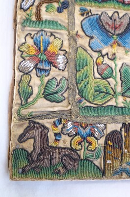Lot 447 - Beadwork Panel. A rare Charles II beadwork panel, English, circa 1660-1680