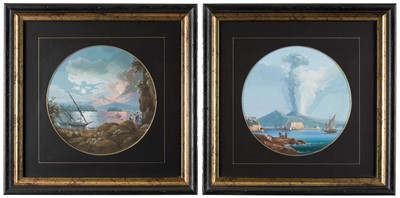 Lot 88 - Neapolitan School. Eruzione, Night & Day, mid 19th century, pair of gouache on paper views