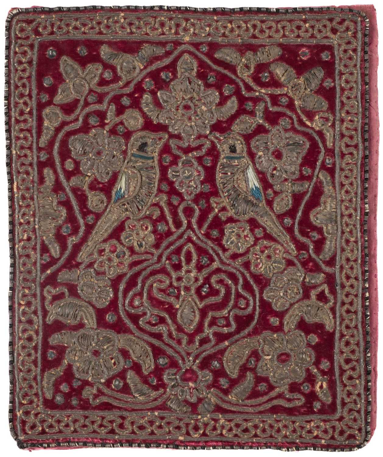 Lot 495 - Indian. A metalwork book cover, 19th century, & other needlework items