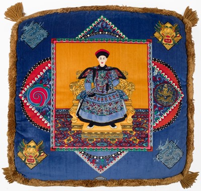 Lot 300 - Versace. A pair of Chinese Emperor cushions, 20th or 21st century, & 4 other cushions