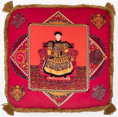 Lot 300 - Versace. A pair of Chinese Emperor cushions, 20th or 21st century, & 4 other cushions