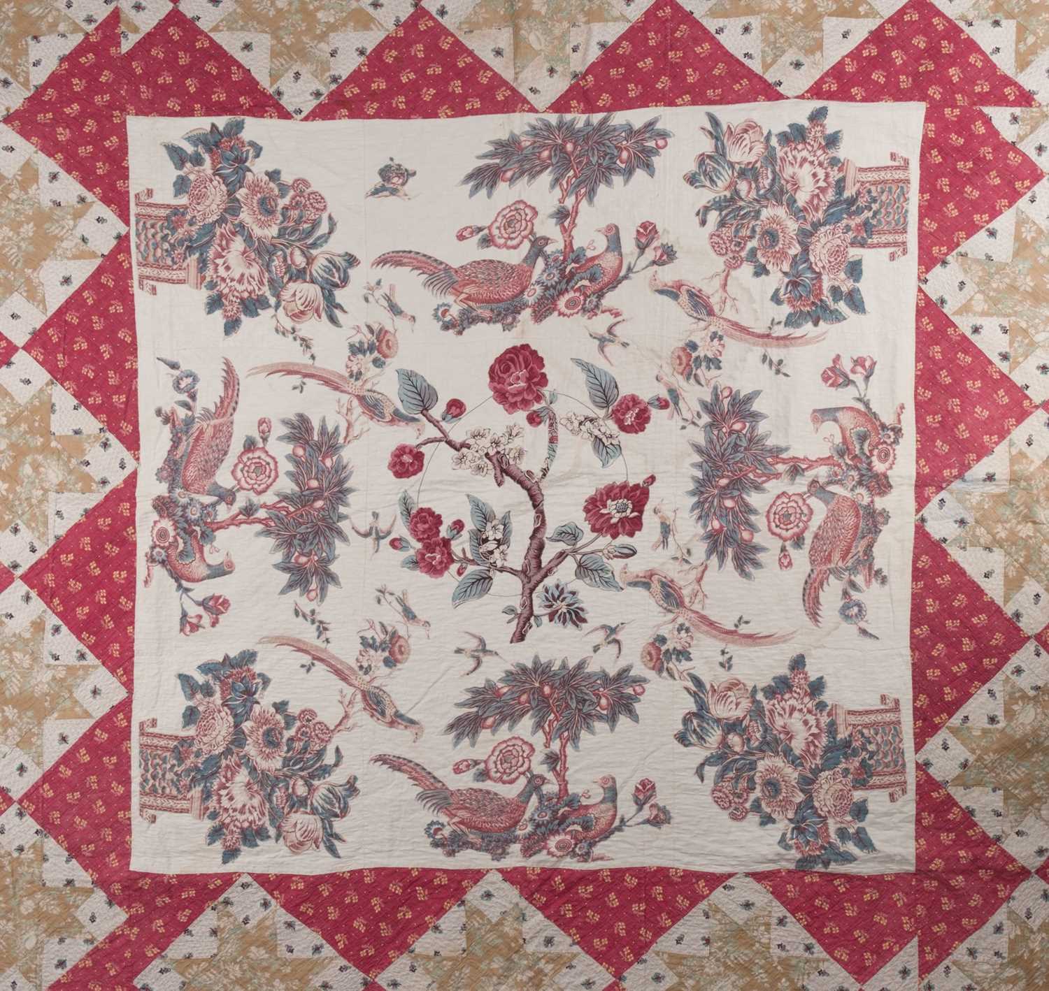 Lot 511 - Quilt. A broderie perse bedcover of 18th century chintz, early 19th century