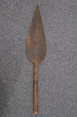 Lot 531 - Sudan. A Sudanese jibba and accompanying spear from the Madhist State era, circa 1880s-1890s