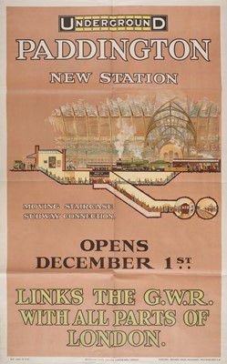 Lot 333 - London Underground poster. Paddington New Station, December 1913