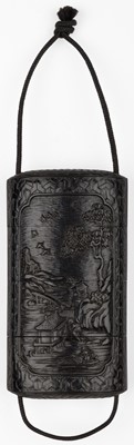 Lot 579 - Inro. A Japanese hardwood three-case inro, probably 19th century
