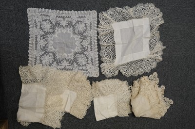 Lot 538 - Lace. A Brussels Point de Gaze handkerchief, 19th century, & others