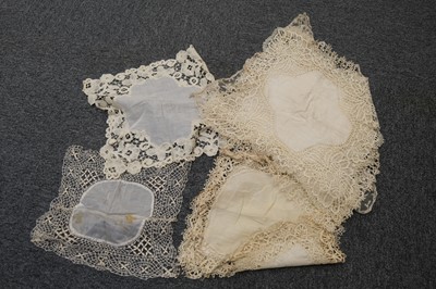 Lot 538 - Lace. A Brussels Point de Gaze handkerchief, 19th century, & others