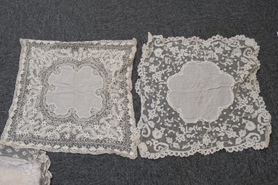 Lot 538 - Lace. A Brussels Point de Gaze handkerchief, 19th century, & others