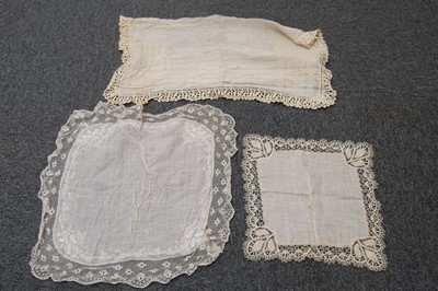 Lot 538 - Lace. A Brussels Point de Gaze handkerchief, 19th century, & others