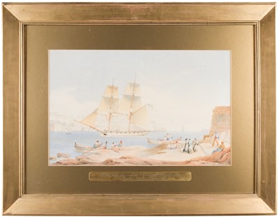 Lot 86 - Curry (Captain Douglas, died 1869). H.M. Brig "Harlequin" 12 Guns, Malta Harbour, 1846