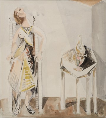 Lot 266 - Poole (Walter G., 1916-1988). Seated Woman with Lamp and Table