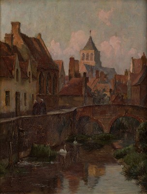 Lot 186 - Fletcher (William Teulon Blandford, 1858-1936). Quai des Menetriers, Bruges, 1920