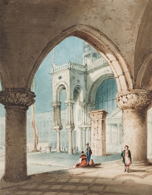 Lot 610 - Sleap (1808-1859). Church and Piazzo at San Marco, Venice, watercolour