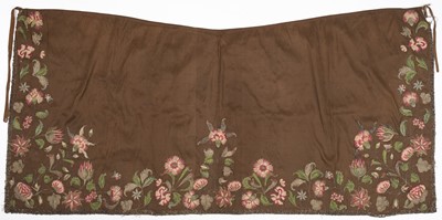 Lot 275 - Embroidered Apron. A silk apron appliquéd with embroidered slips, circa 1720