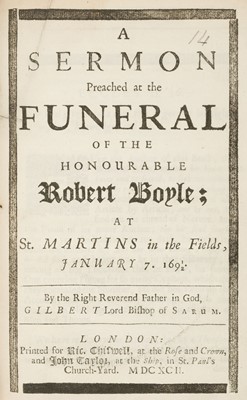 Lot 75 - Burnet (Gilbert). Funeral of Robert Boyle, and 19 other pamphlets, 1678-1732
