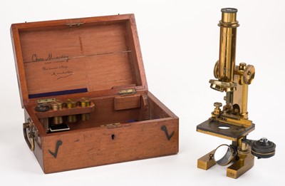 Lot 456 - Microscope. An Edwardian lacquered brass monocular microscope by R & J Beck
