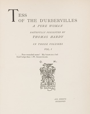 Lot 427 - Hardy (Thomas). Tess of the D’Urbervilles, 3 volumes, 2nd impression, 1892