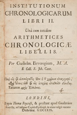 Lot 68 - Beveridge (William). Institutionum Chronologicarum libri II..., 1669