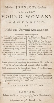 Lot 248 - Johnson (Mary). Madam Johnson's Present, 5th edition, 1769