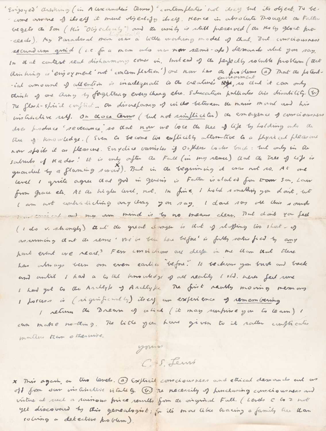 737 - Lewis (Clive Staples, 1898–1963). Autograph Letter Signed, ‘C. S. Lewis’...,