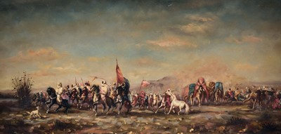 Lot 564 - French school. Arabs on horseback crossing the desert, early 20th Century