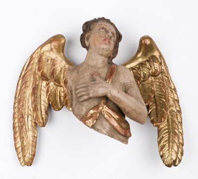 Lot 404 - Angel. A Continental carved wood polychrome angel, 18th century