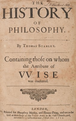 Lot 67 - Stanley (Thomas). The History of Philosophy, 3 volumes in 2, 1655-60