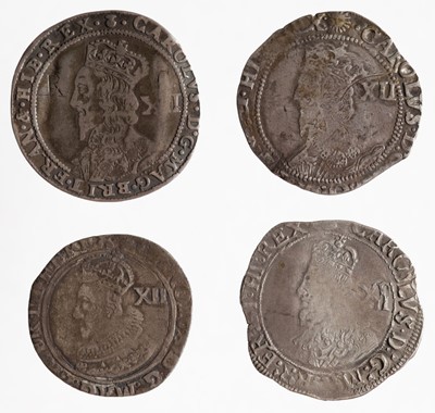 Lot 509 - Charles I (1625-1649). Shilling (3), one counter struck, Sixpence, all worn