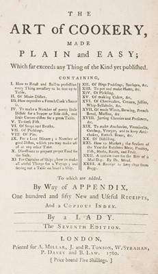 Lot 84 - [Glasse, Hannah]. The Art of Cookery, Made Plain and Easy..., 7th edition, 1760