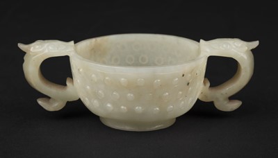 Lot 485 - Jade. A Chinese jade two handle wine cup, probably 18th century