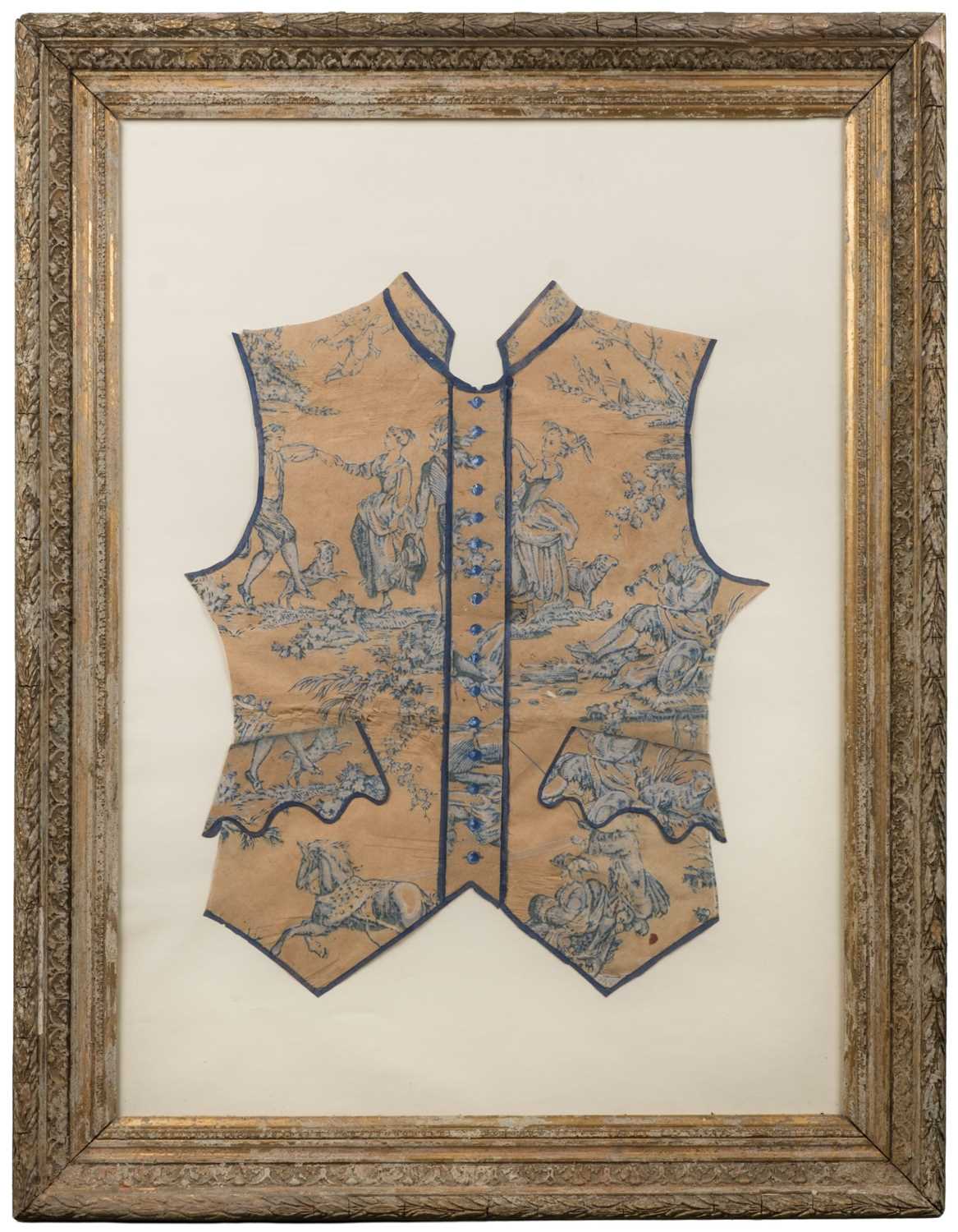 Lot 299 - Toile de Jouy. A waistcoat front of wallpaper 'The Four Seasons' by Lee Jofa, France, circa 1920